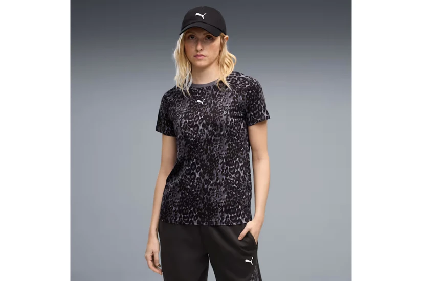 Puma Graphics Animal Printed Γυναικείο Κοντομάνικο T-Shirt Γκρι Σκούρο, Μαύρο