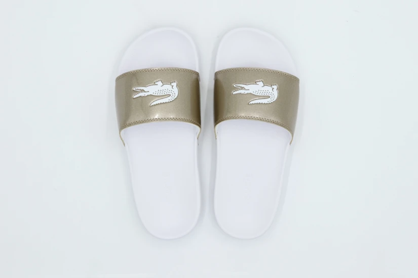 Lacoste Serve Slides Γυναικείες Παντόφλες Χρυσές, Λευκές