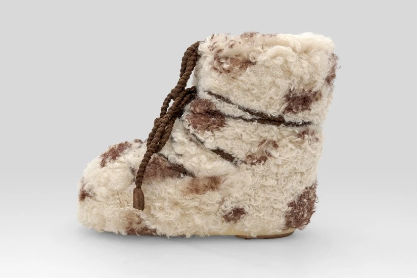 Moon Boot Icon Cow Print Low Curly Μπότες Χιονιού Καφέ, Μπεζ