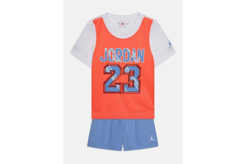 Jordan 23 Jersey Παιδικό Σετ Κοντομάνικη Μπλούζα - Σορτς Λευκό, Κοραλλί, Γαλάζιο