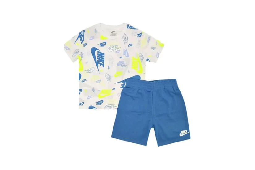 Nike Sportswear Allover Print Βρεφικό Σετ Κοντομάνικη Μπλούζα - Σορτς Λευκό, Μπλε, Κίτρινο Φλούο