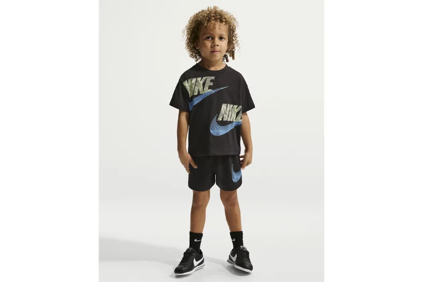 Nike Sportswear In The Zone Παιδικό Σετ Κοντομάνικη Μπλούζα - Σορτς Μαύρο, Μπλε, Κίτρινο