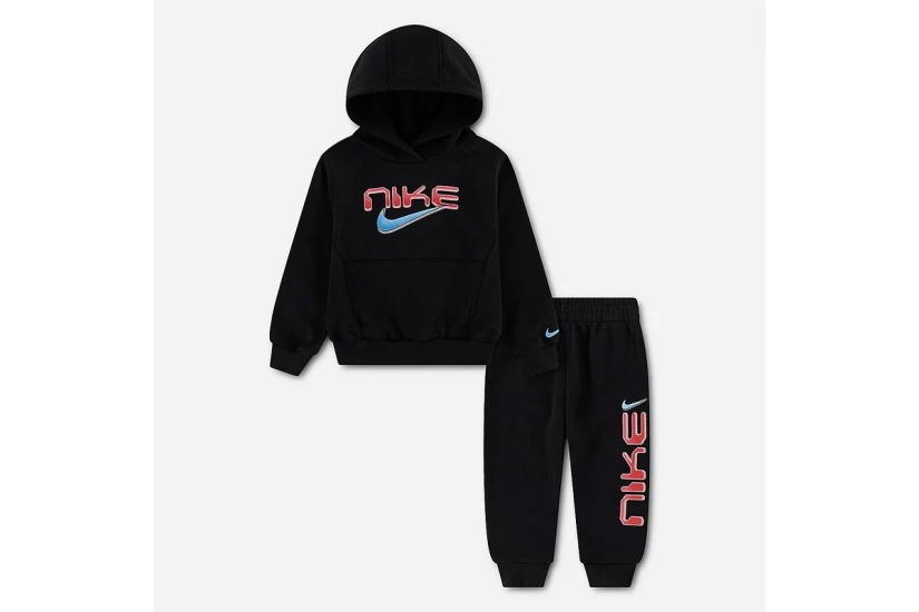Nike Sportswear Fleece Παιδικό Σετ Φούτερ με Κουκούλα - Παντελόνι Φόρμας Μαύρο, Κόκκινο, Μπλε