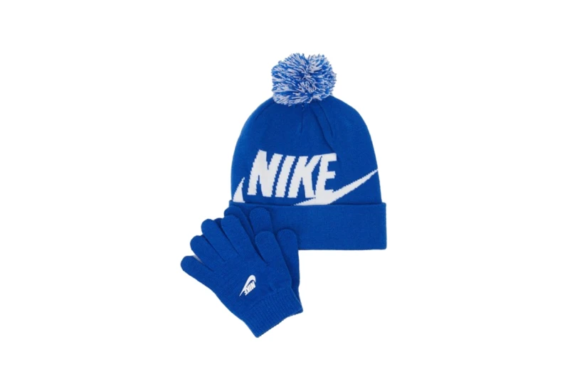 Nike Swoosh Pom Παιδικό Χειμερινό Σετ Σκουφάκι - Γάντια Μπλε