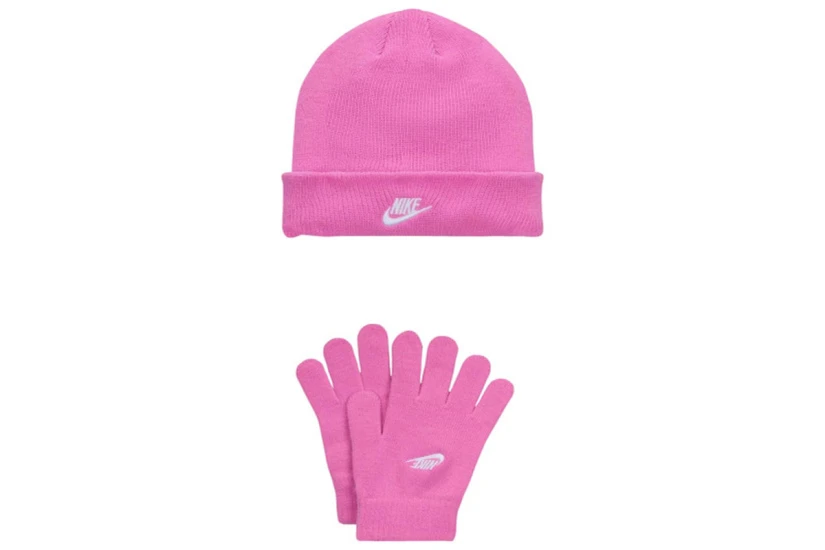 Nike Χειμερινό Βρεφικό Σετ Σκουφάκι - Γάντια Ροζ, Λευκό