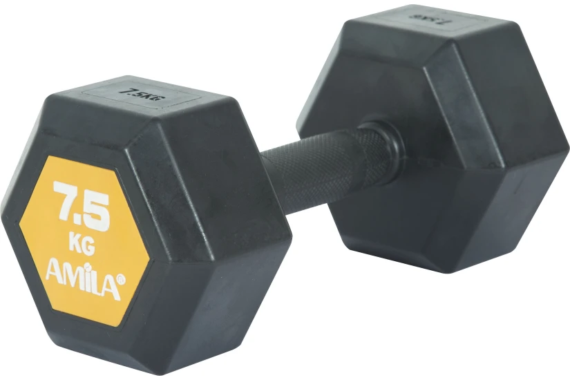 Amila Original Rubber H Αλτήρας Εξάγωνος Μαύρος, Κροκί 7,5Kg