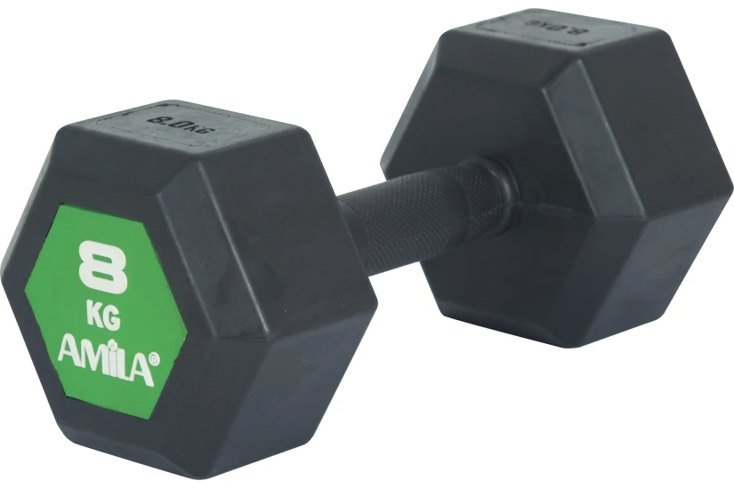 Amila Original Rubber H Αλτήρας Εξάγωνος Μαύρος, Πράσινος 8Kg