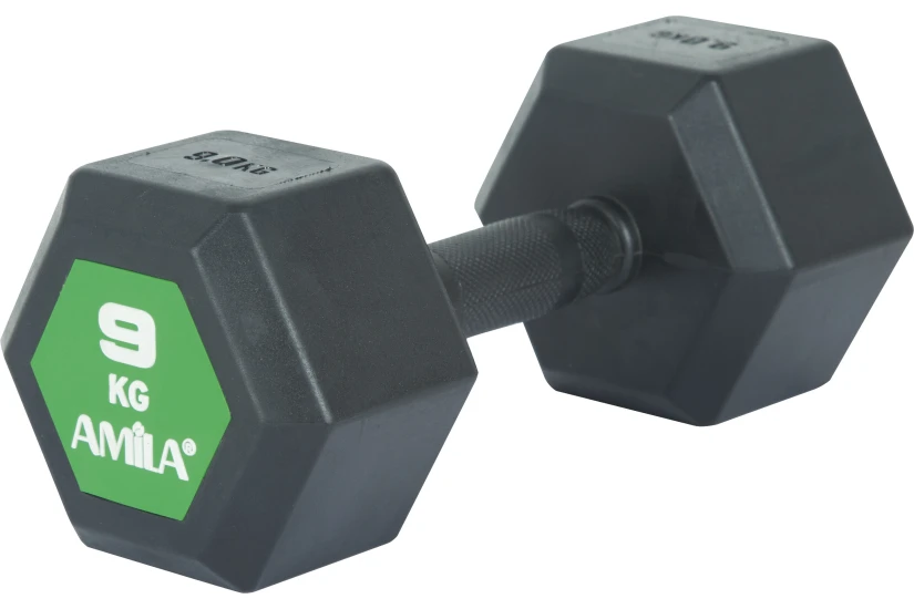 Amila Original Rubber H Αλτήρας Εξάγωνος Μαύρος, Πράσινος 9Kg