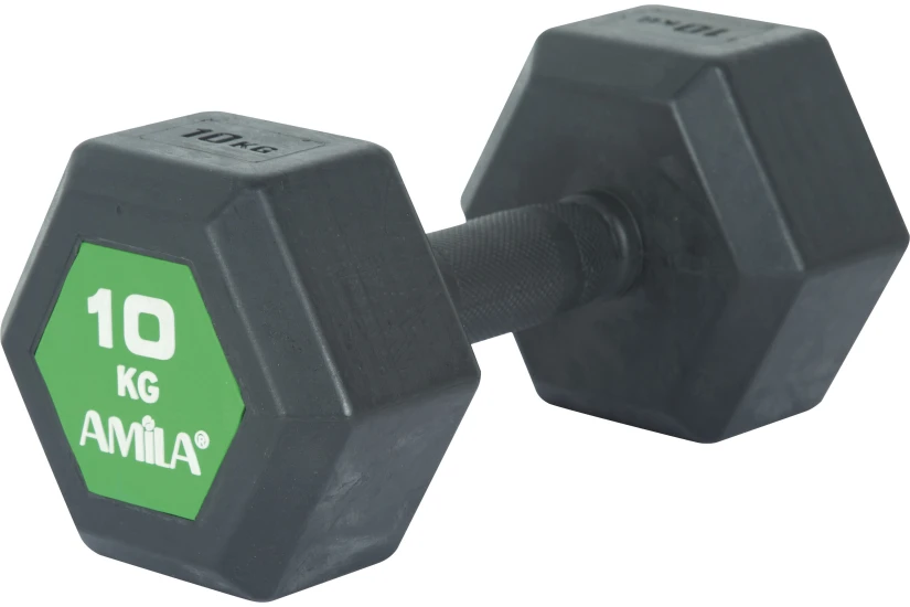 Amila Original Rubber H Αλτήρας Εξάγωνος Μαύρος, Πράσινος 10Kg