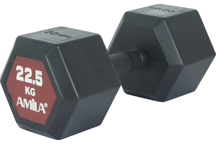 Amila Original Rubber H Αλτήρας Εξάγωνος Μαύρος, Κόκκινος 22,5Kg