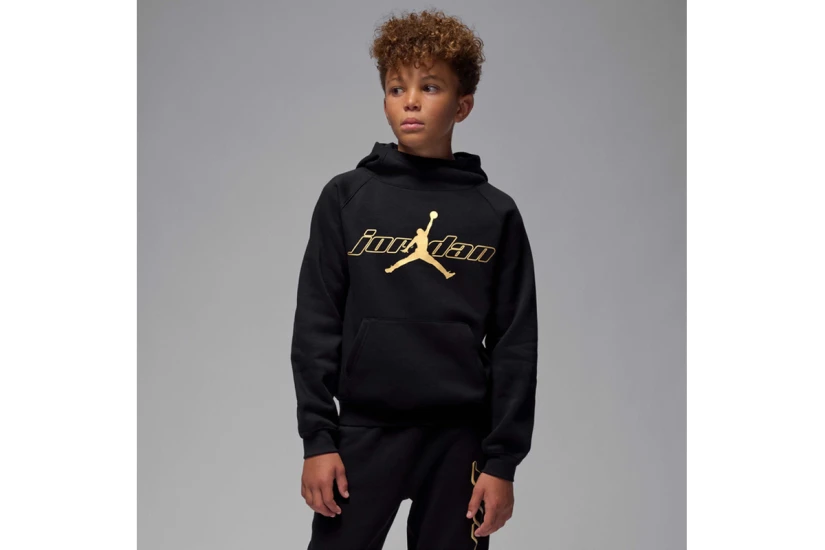 Jordan Mountainside Fleece Παιδικό Φούτερ με Κουκούλα Μαύρο, Χρυσό
