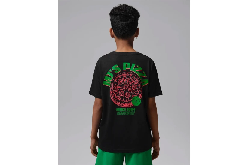 Jordan MJ'S Pizza Παιδικό Κοντομάνικο T-Shirt Μαύρο, Πράσινο, Ροζ Φλούο