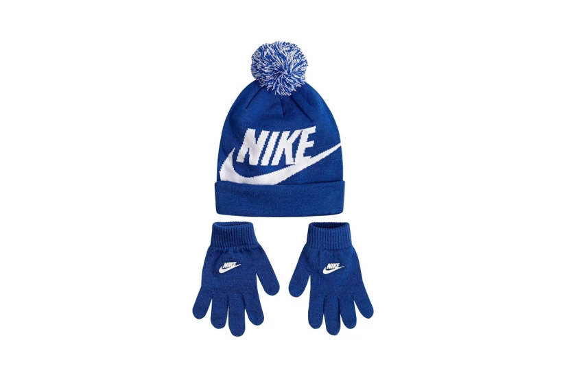 Nike Swoosh Pom Παιδικό Χειμερινό Σετ Σκουφάκι - Γάντια Μπλε