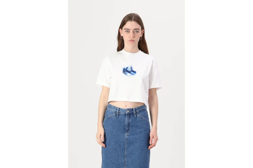 Karl Lagerfeld Glitched Γυναικείο Boxy Κοντομάνικο T-Shirt Λευκό