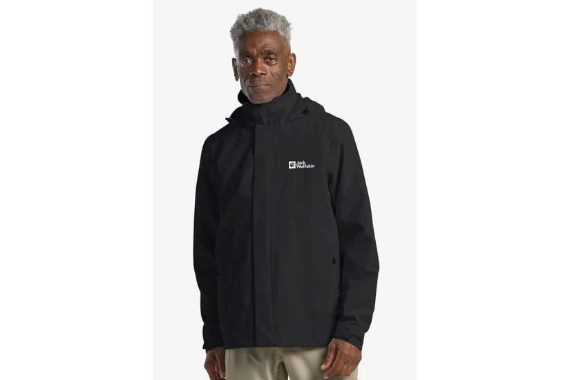Jack Wolfskin Trailtime 2L Ανδρικό Αδιάβροχο Μπουφάν με Κουκούλα Μαύρο