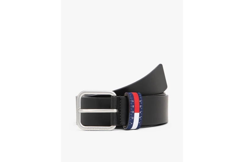 Tommy Jeans Ryan Logo Keeper Leather Ανδρική Casual Ζώνη Μαύρη