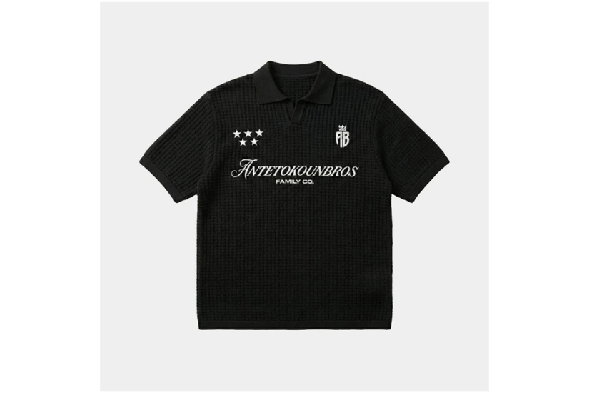 AntetokounBros Knitted Oversized Ανδρικό Polo T-Shirt Μαύρο
