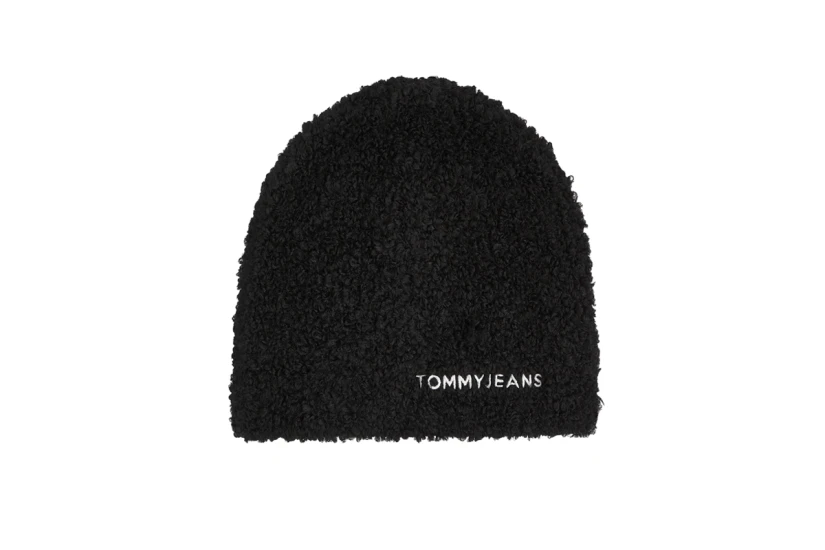 Tommy Jeans Linear Logo Teddy Χειμερινό Σκουφάκι Μαύρο