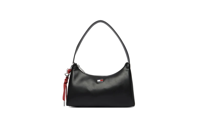 Tommy Jeans Logo Charm Τσάντα Ώμου Μαύρη 1,6L