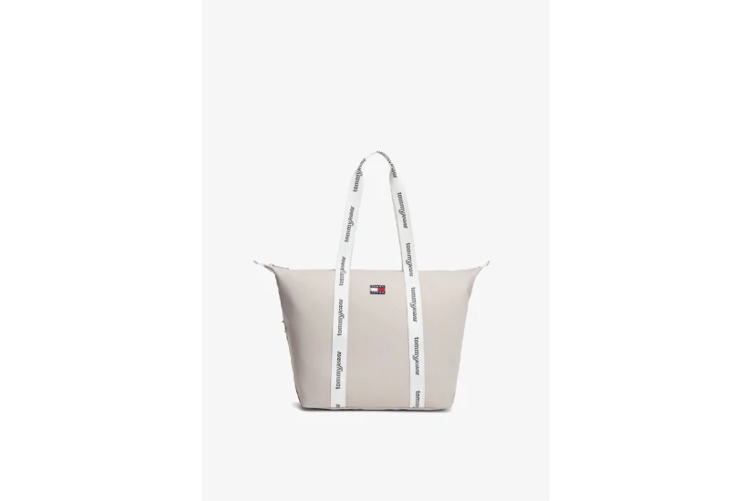Tommy Jeans Essential Repeat Logo Γυναικεία Τσάντα Tote Μπεζ, Λευκή 38L