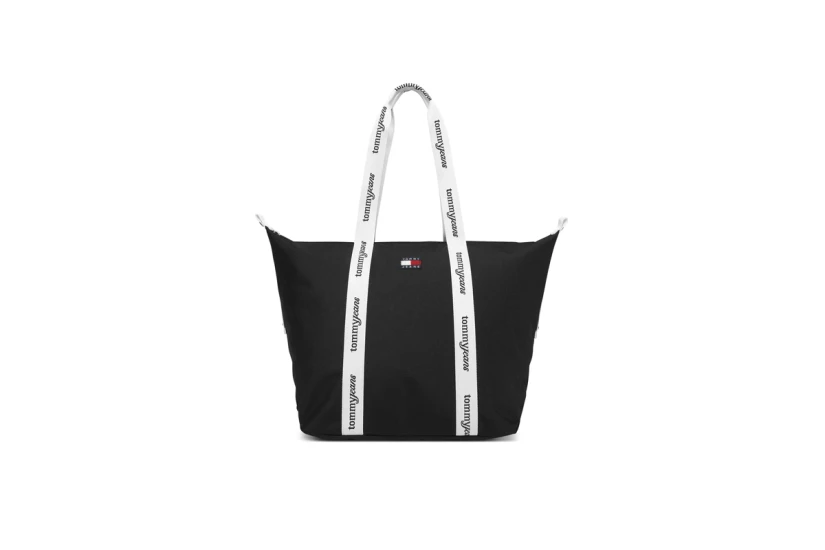 Tommy Jeans Essential Repeat Logo Γυναικεία Τσάντα Tote Μαύρη, Λευκή 38L