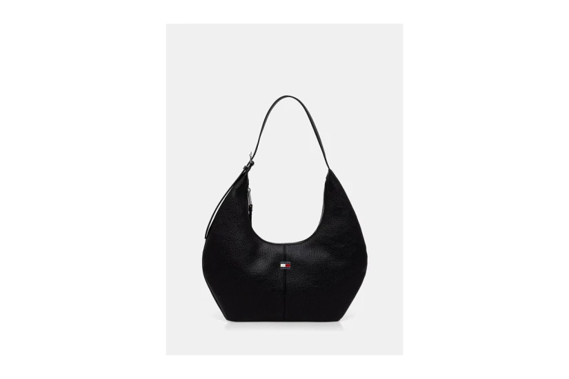 Tommy Jeans Flag Plaque Slouch Hobo Γυναικεία Τσάντα Ώμου - Χειρός Μαύρη 3,3L