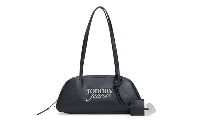 Tommy Jeans Bold Γυναικεία Τσάντα Ώμου Μαύρη, Ασημί