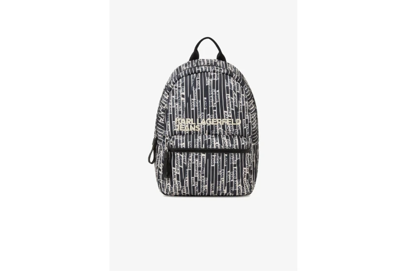 Karl Lagerfeld Essential Nylon Linear Logo Backpack Μαύρο, Λευκό, Εκρού
