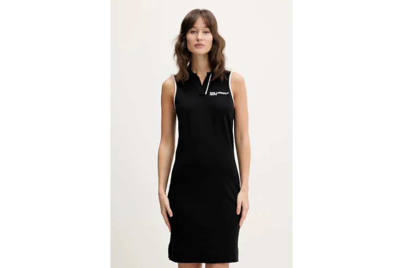 Karl Lagerfeld Fitted Γυναικείο Mini Φόρεμα Polo Μαύρο