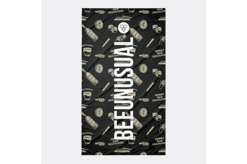 Bee Unusual Bad Desicions Πετσέτα Θαλάσσης Μαύρη, Μπεζ 100x180cm