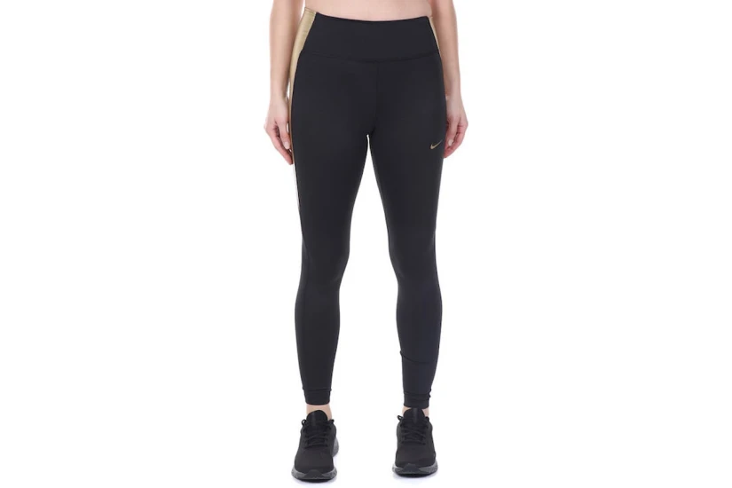 Nike One Mid-Rise Γυναικείο Μακρύ Κολάν Μαύρο, Χρυσό
