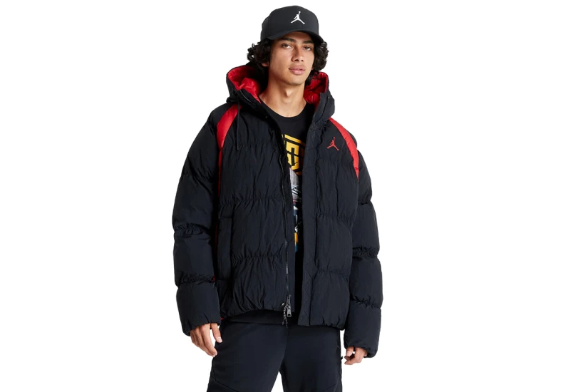 Jordan Essentials Ανδρικό Puffer Μπουφάν Μαύρο, Κόκκινο