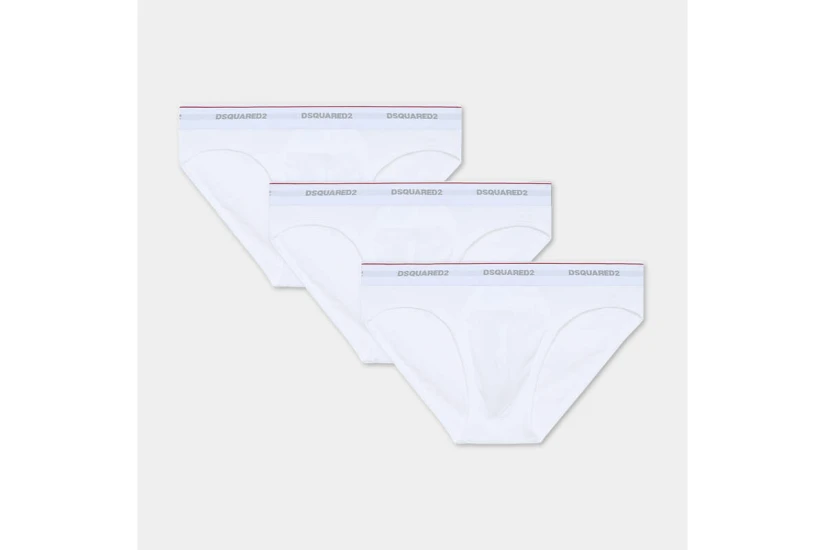 Dsquared2 Basic Cotton Stretch Ανδρικά Εσώρουχα Σλιπ Λευκά Large 3 Τεμάχια