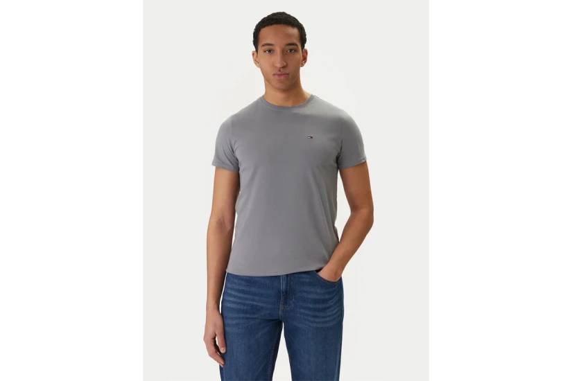 Tommy Jeans Flag Extra Slim Jersey Ανδρικό Κοντομάνικο T-Shirt Γκρι