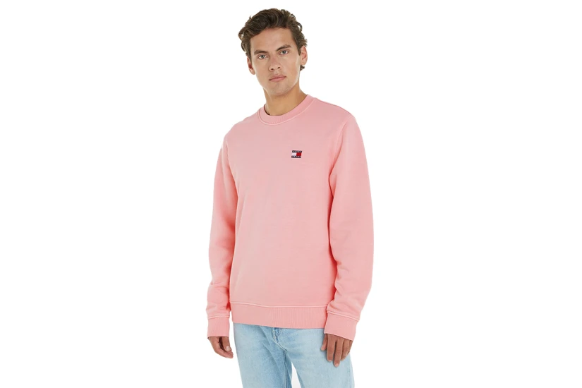 Tommy Jeans Washed Bage Crew Neck Ανδρική Μακρυμάνικη Μπλούζα Ροζ