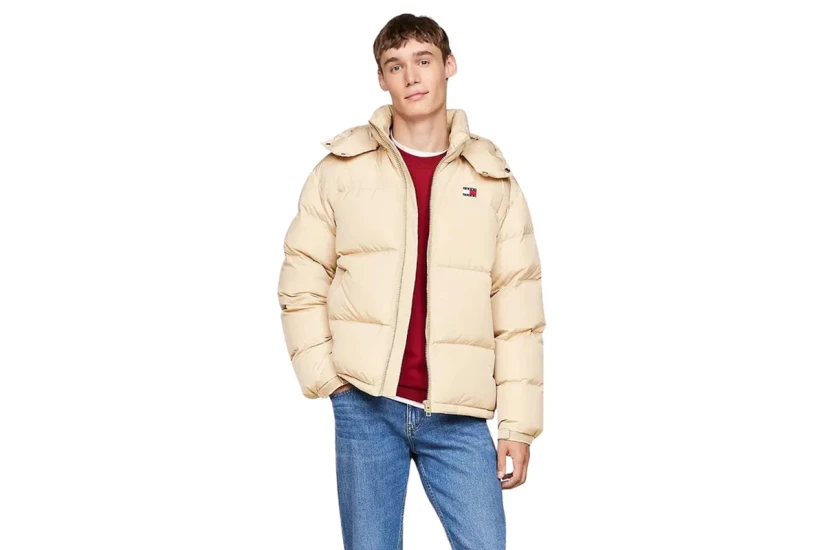 Tommy Jeans Alaska Ανδρικό Puffer Μπουφάν με Κουκούλα Μπεζ