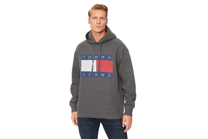 Tommy Jeans Melange Flag Ανδρικό Φούτερ Με Κουκούλα Ανθρακί