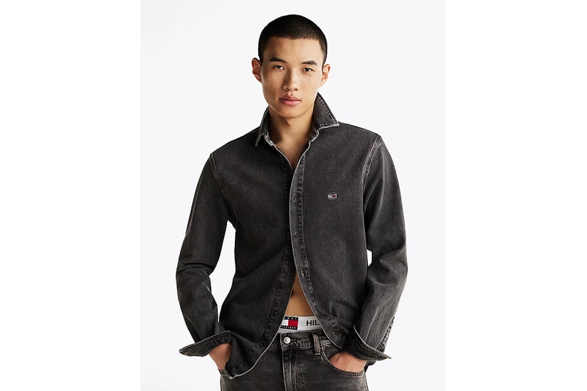 Tommy Jeans Ανδρικό Τζιν Μακρυμάνικο Πουκάμισο Μαύρο