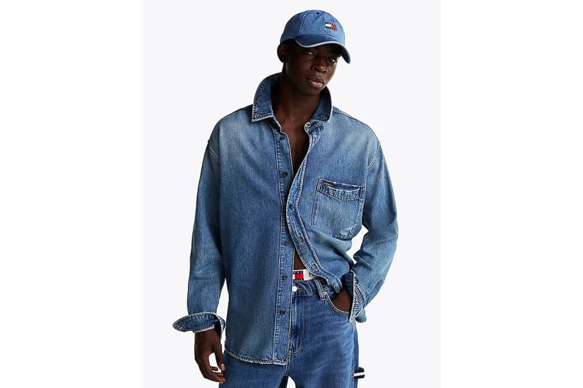 Tommy Jeans Relaxed Ανδρικό Τζιν Μακρυμάνικο Πουκάμισο Μπλε