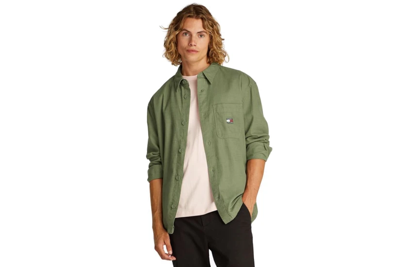 Tommy Jeans Cotton Slub Ανδρικό Μακρυμάνικο Πουκάμισο Χακί