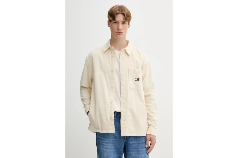 Tommy Jeans Brick Cord Overshirt Ανδρικό Μακρυμάνικο Πουκάμισο Εκρού
