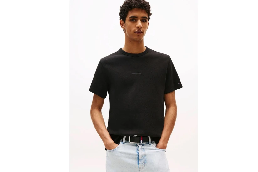 Tommy Jeans Waffle Script Ανδρικό Κοντομάνικο T-Shirt Μαύρο