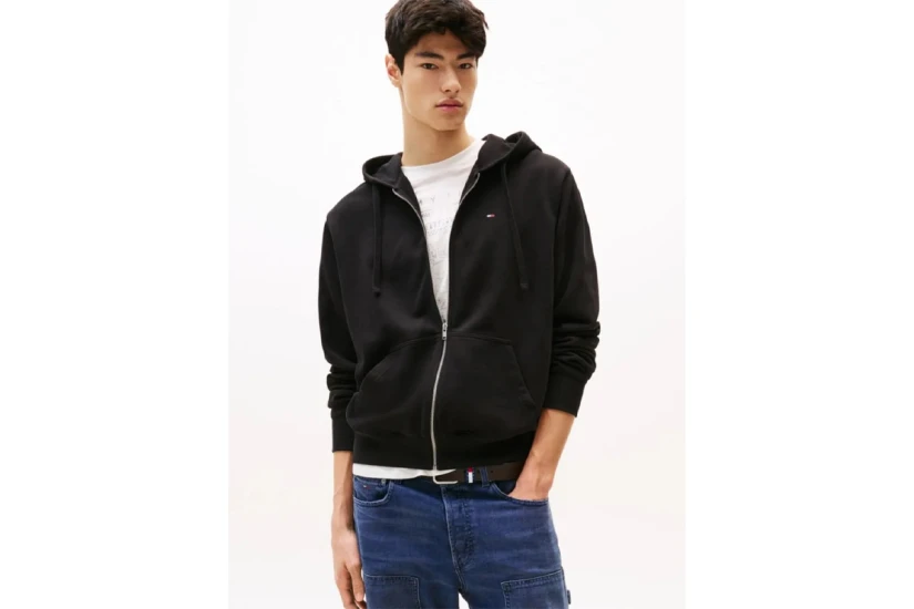 Tommy Jeans Flag Ανδρική Βαμβακερή Ζακέτα με Κουκούλα Μαύρη