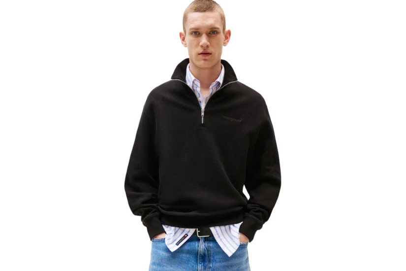Tommy Jeans Ανδρική Μακρυμάνικη Μπλούζα με Φερμουάρ Μαύρη