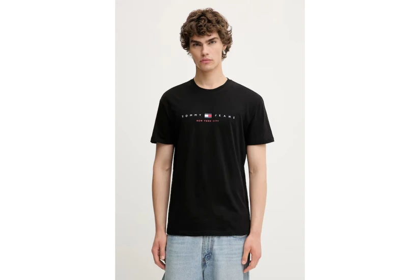 Tommy Jeans Linear Ανδρικό Κοντομάνικο T-shirt Μαύρο 