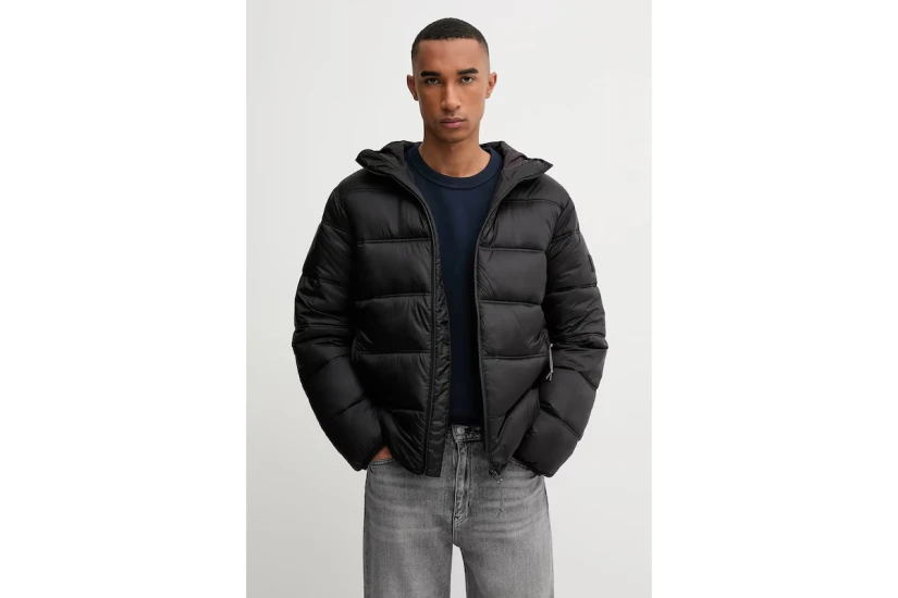 Tommy Jeans Tonal Logo Ανδρικό Puffer Μπουφάν με Κουκούλα Μαύρο