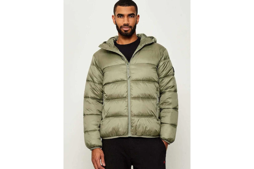 Tommy Jeans Tonal Logo Ανδρικό Puffer Μπουφάν με Κουκούλα Χακί