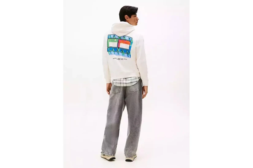Tommy Jeans Back Graphic Terry Ανδρικό Φούτερ με Κουκούλα Εκρού