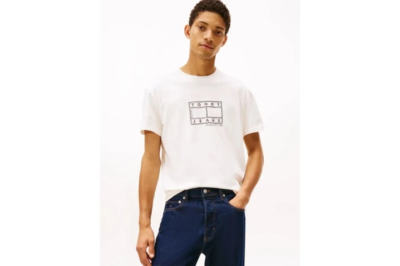 Tommy Jeans Logo Stamp Ανδρικό Κοντομάνικο T-Shirt Εκρού