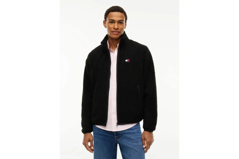 Tommy Jeans Badge Teddy Relaxed Ανδρική Ζακέτα Sherpa Μαύρη